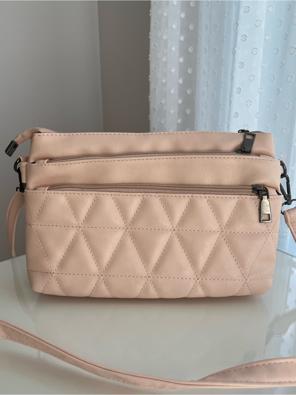 Quilted Crossbody Bag in Blush Pink